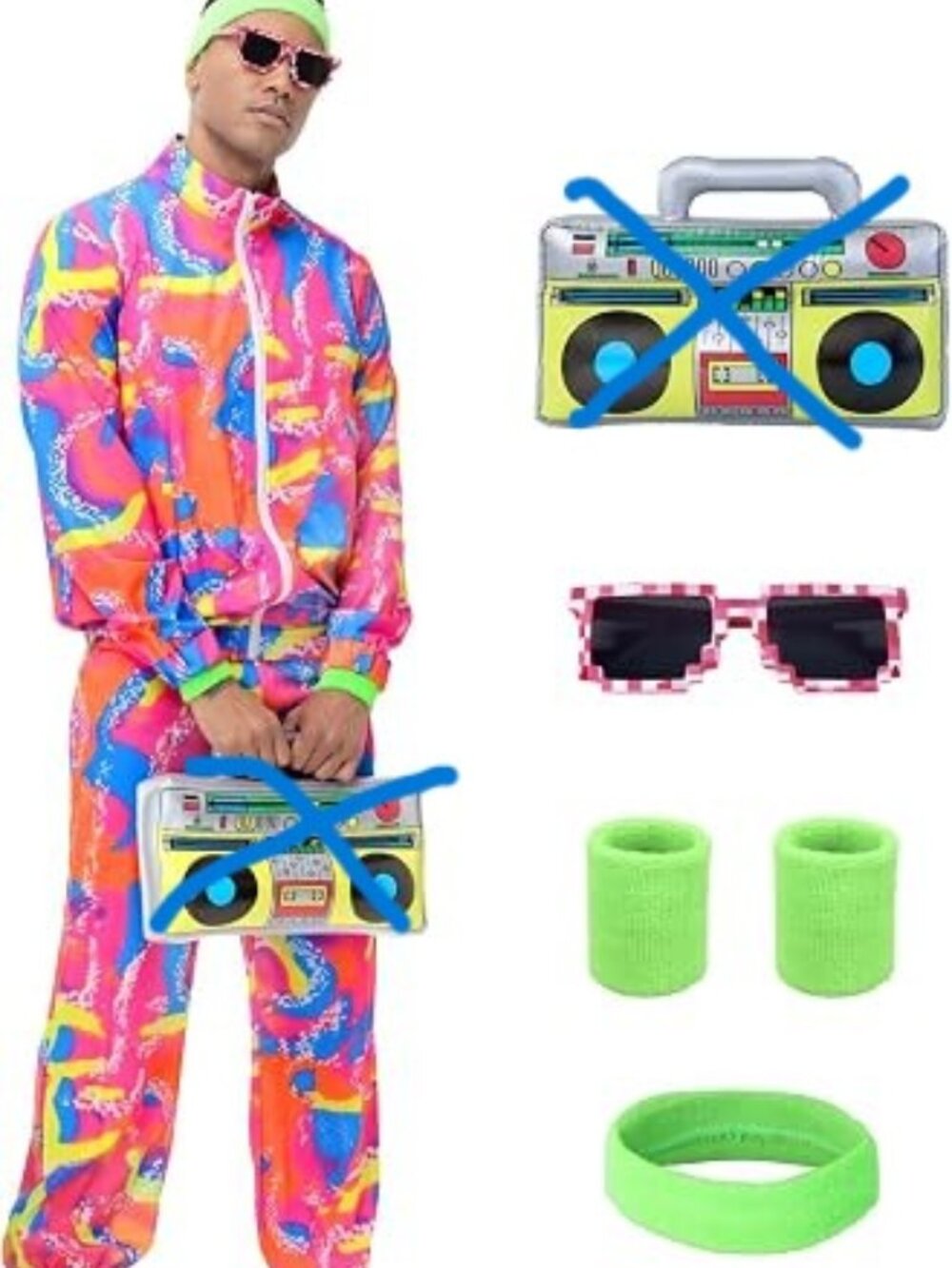80s Outfit for Men Women Unisex Neon Retro Tracksuit 90s Windbreaker Costume-Med